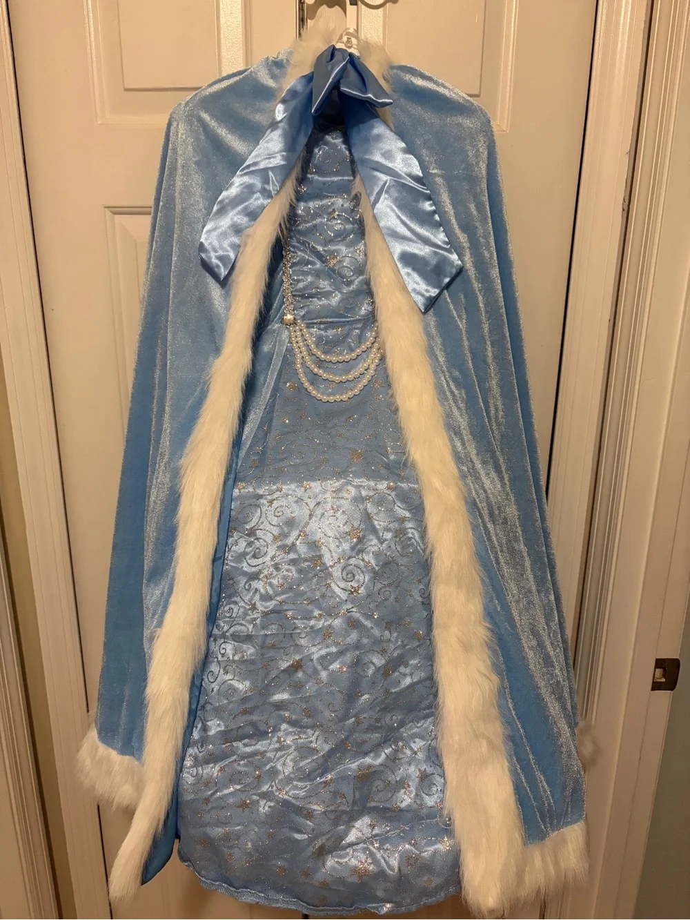 Blue Princess Cape and Gown Kids Costume with White Trim